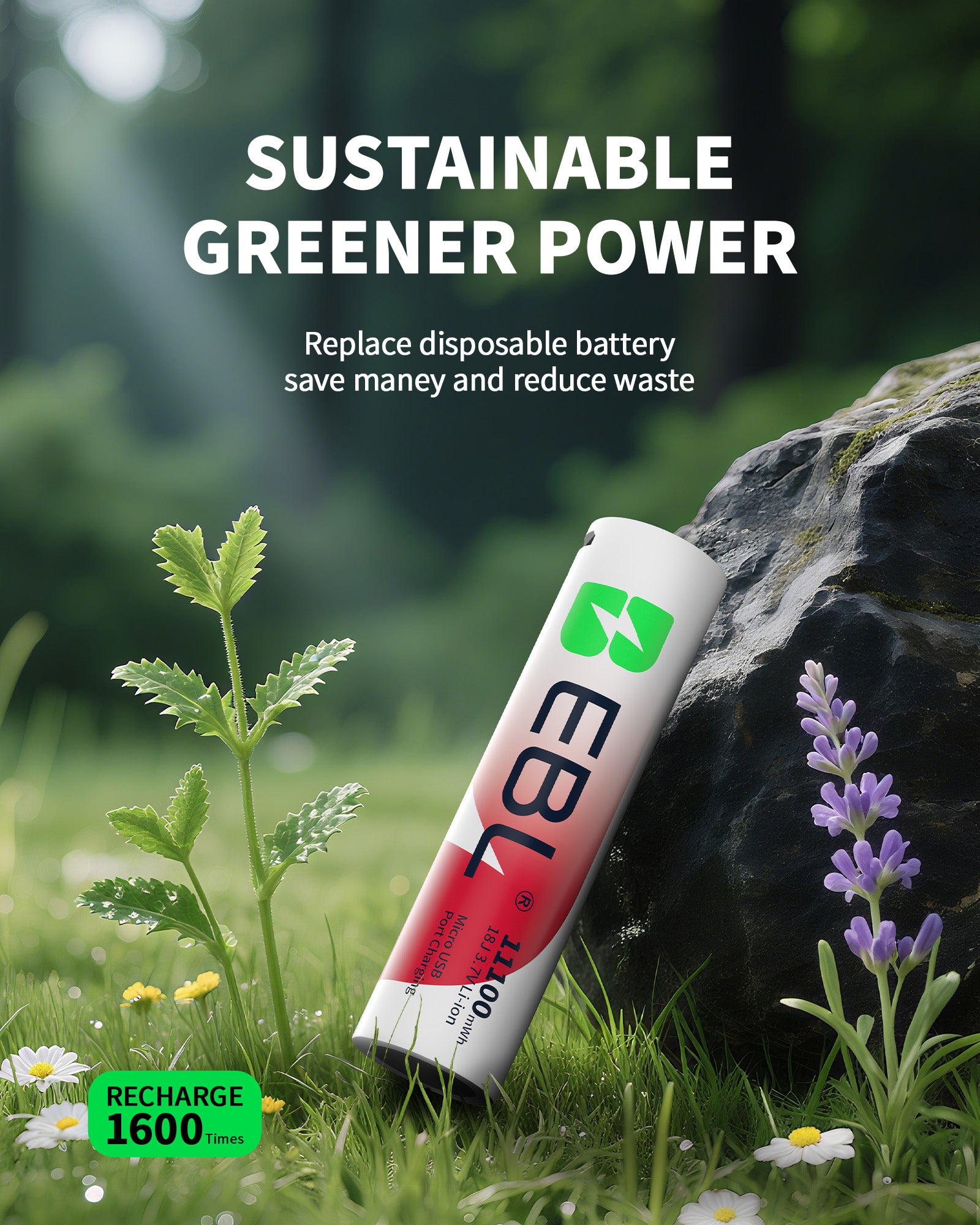 EBL 2Pcs 18J USB Rechargeable Batteries 3.7V 11100mWh