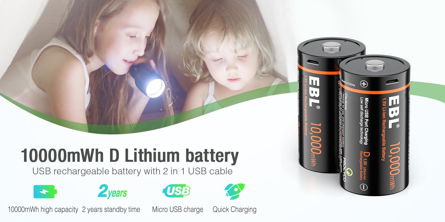 EBL USB Rechargeable D Batteries