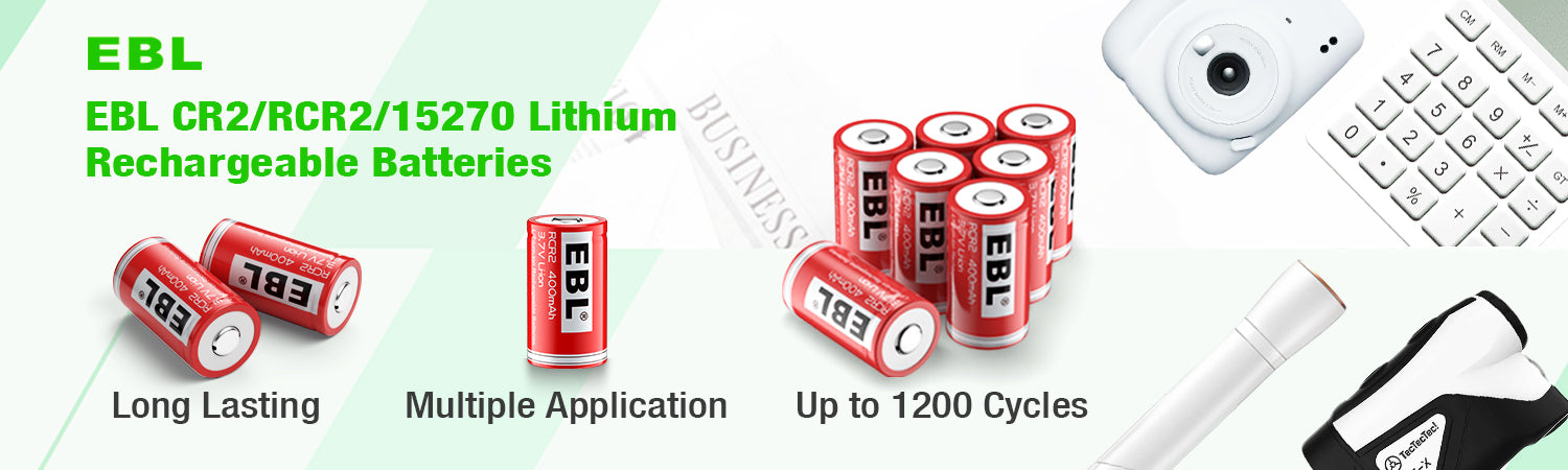 EBL CR2 Lithium Batteries 3.7V 400mAh RCR2 Rechargeable Batteries