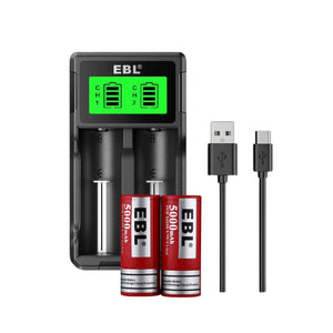 2Pcs 26650 Rechargeable Batteries with Lithium Battery Charger | EBL 2Pcs 26650 Rechargeable Batteries with Lithium Battery Charger | EBL