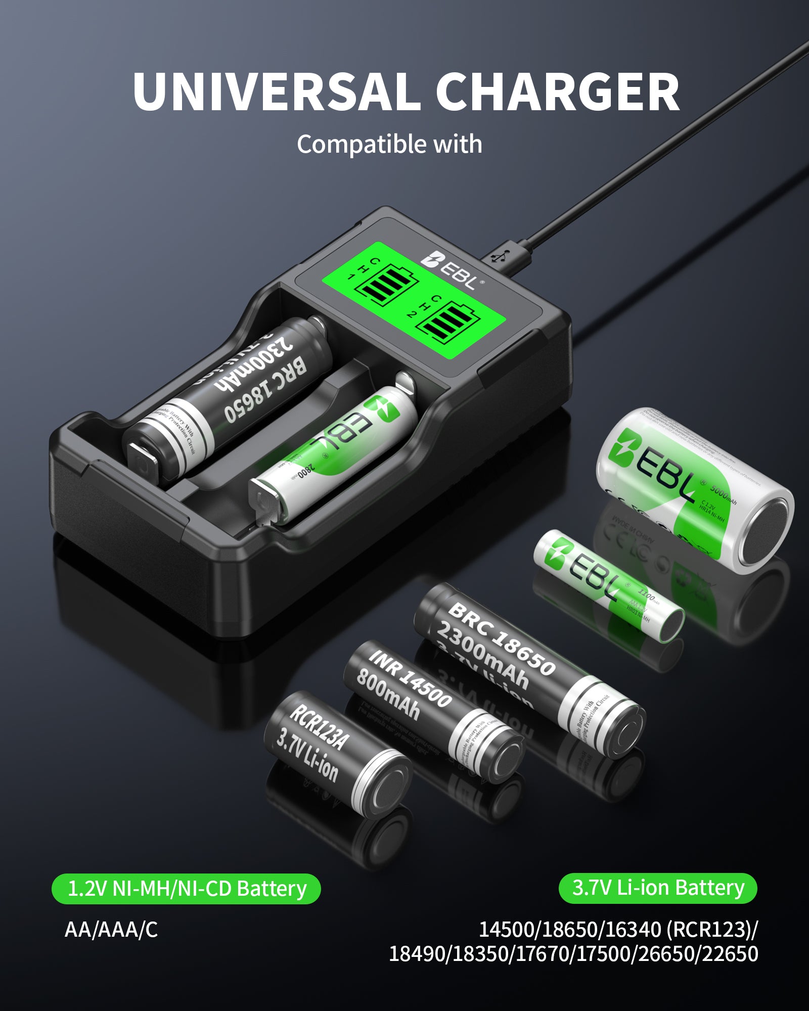 EBL SW-3K Universal 18650 Battery Charger for 3.7V Li-ion/Ni-MH Ni-CD Batteries