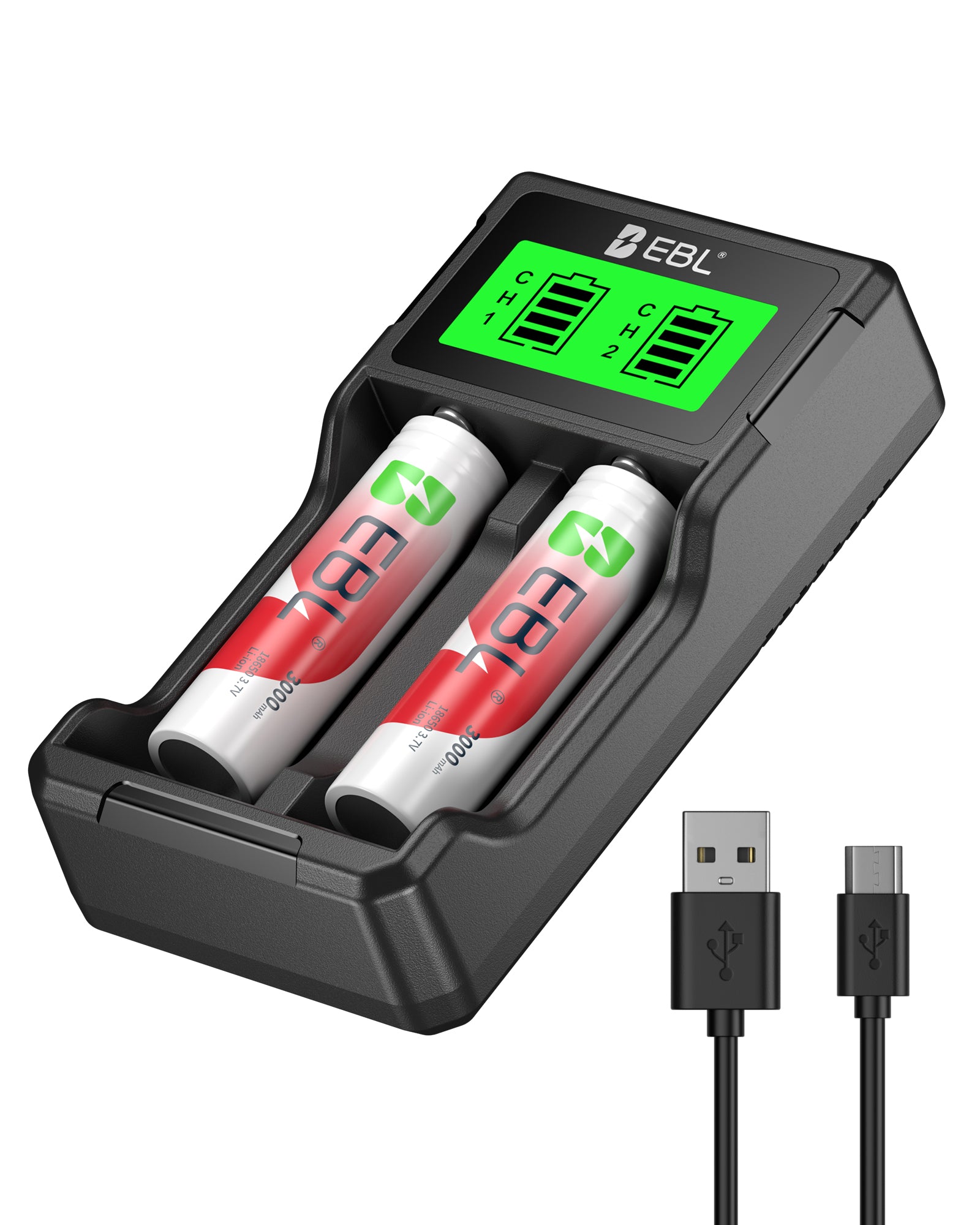 EBL Universal Battery Charger and 18650 Rechargeable Batteries Combo for Flashlight Headlamp Camera RC Toys and Other Devices