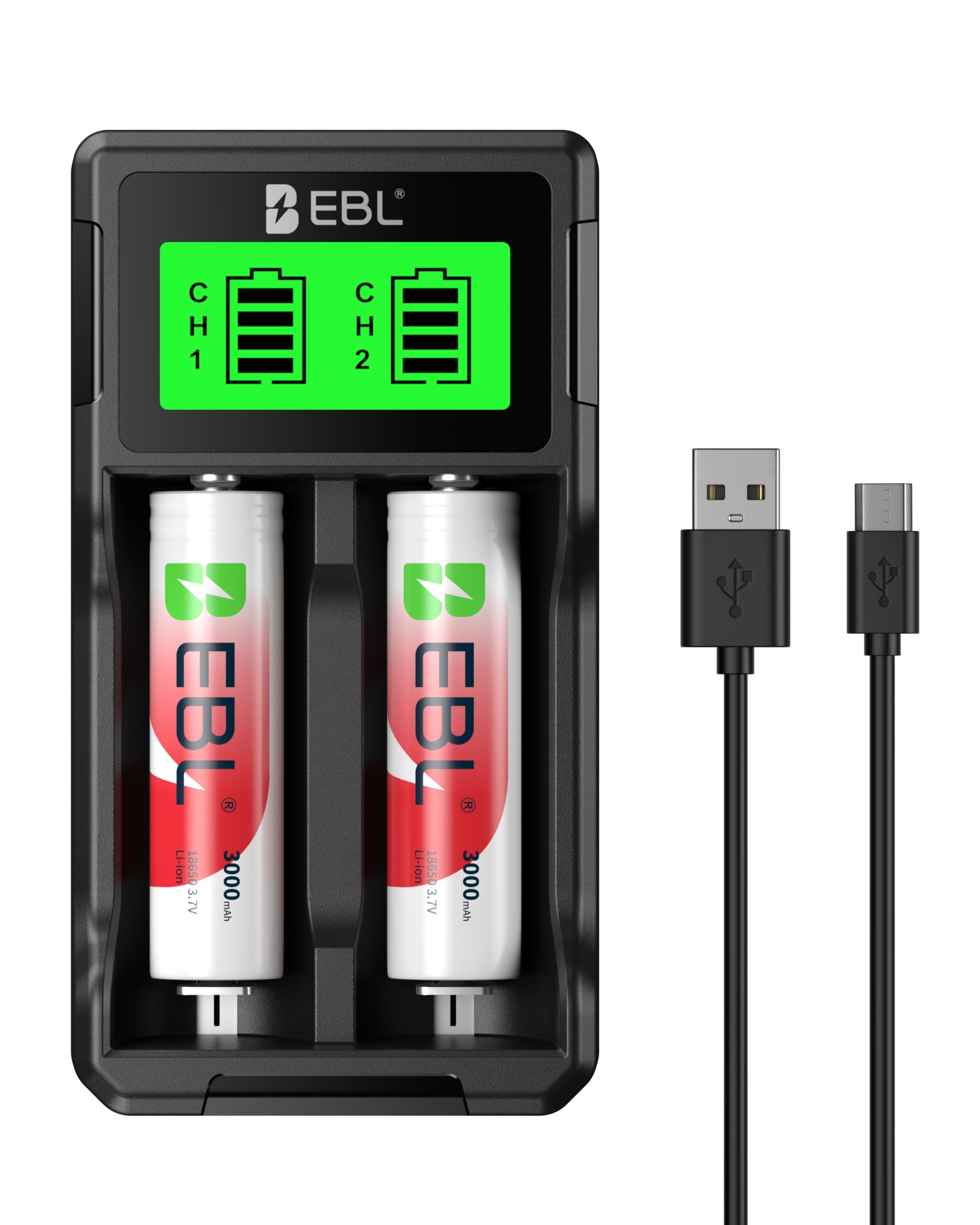 EBL Universal Battery Charger and 18650 Rechargeable Batteries Combo for Flashlight Headlamp Camera RC Toys and Other Devices