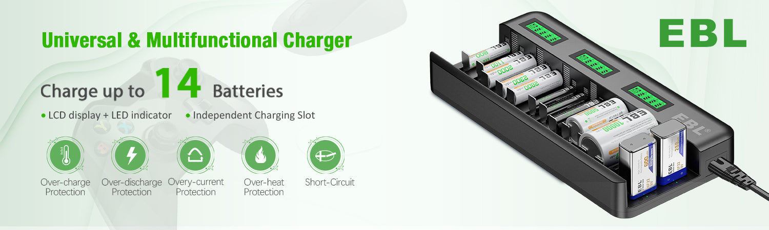 Lot C D Cell Rechargeable Batteries 5000/10000mAh NI-Mh / AA AAA 9V LCD  Charger