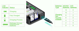EBL 12+2 Bay Universal Battery Charger for AA AAA C D 9V Batteries