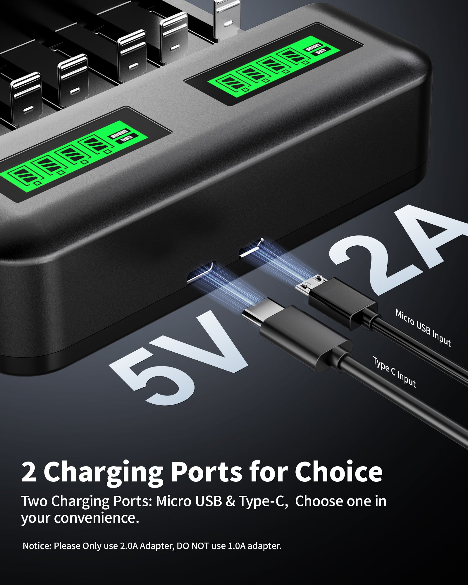 EBL C9008 LCD Battery Charger with USB and Type-C Input