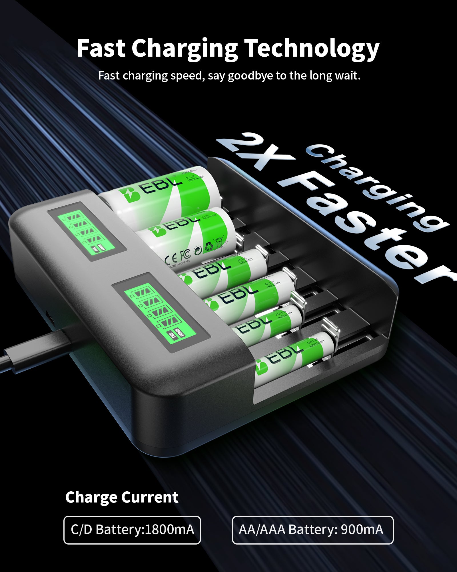EBL C9008 LCD Battery Fast Charging Charger