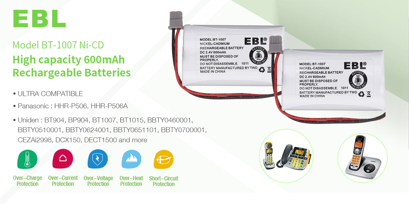 EBL BBTY0651101 BT-1007 2.4V 600mAh Cordless Phone Battery