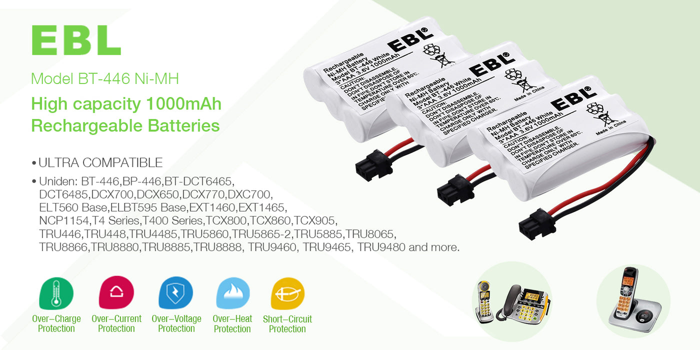 EBL BT-446 Rechargeable Cordless Phone Replacement Batteries