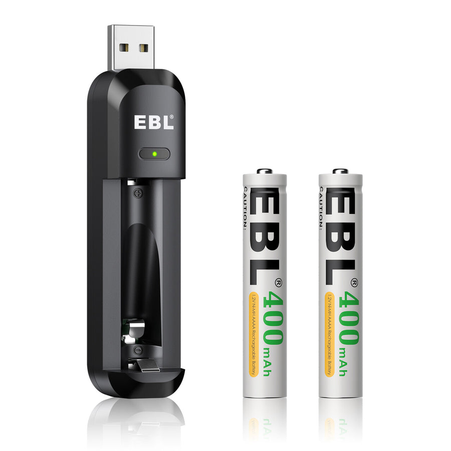 EBL Smart AAAA Battery Charger with 2 Pack 400mAh Rechargeable AAAA Batteries