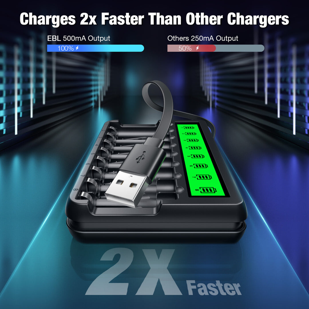 EBL LCD Smart Battery Charger and Rechargeable AA Batteries