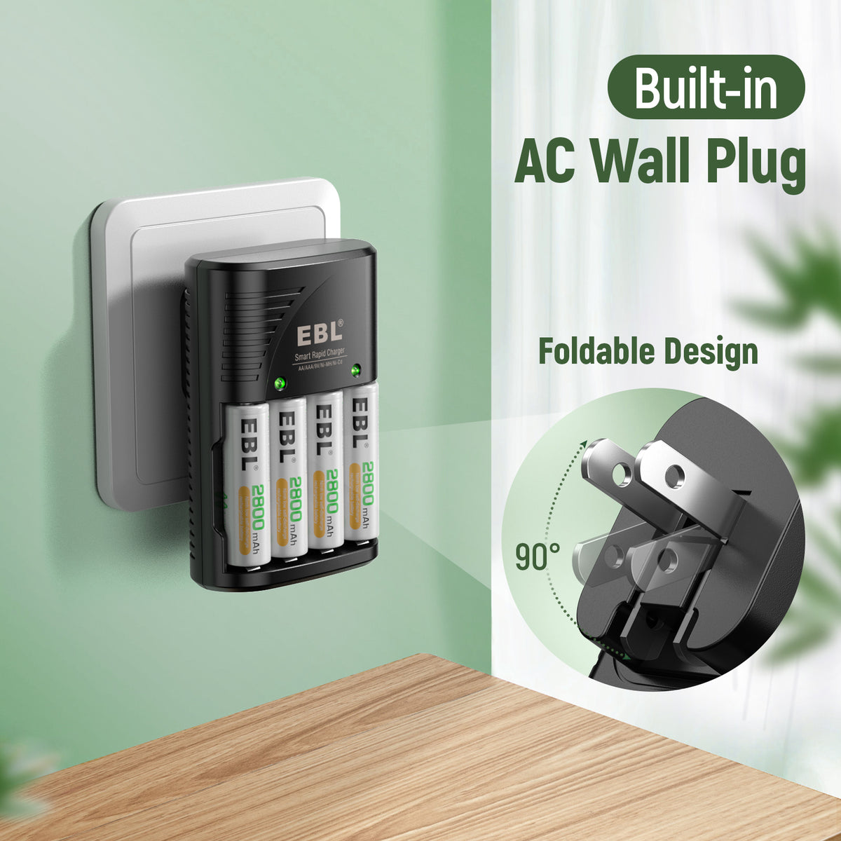 EBL Rechargeable AA Batteries with Charger, 8 Pack Pre-Charged Double A Battery 2800mAh and Battery Charger for AA AAA 9V Batteries