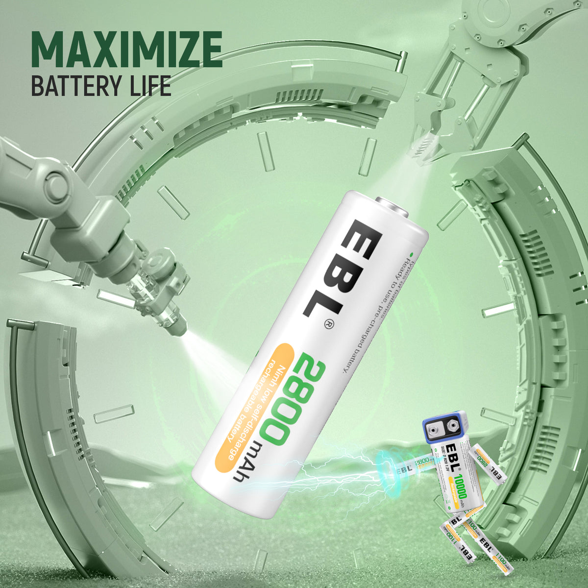 EBL Rechargeable AA Batteries with Charger, 8 Pack Pre-Charged Double A Battery 2800mAh and Battery Charger for AA AAA 9V Batteries