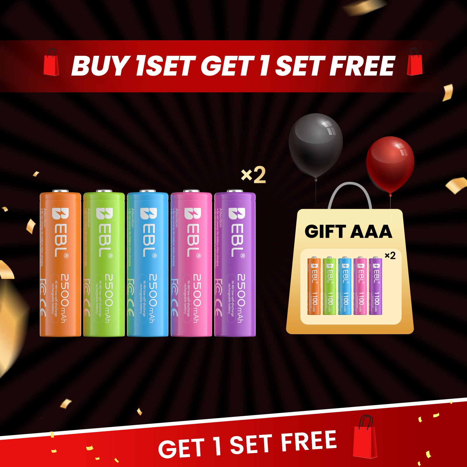 EBL 10 pilas recargables AAA arcoíris 1,2 V 1100 mAh