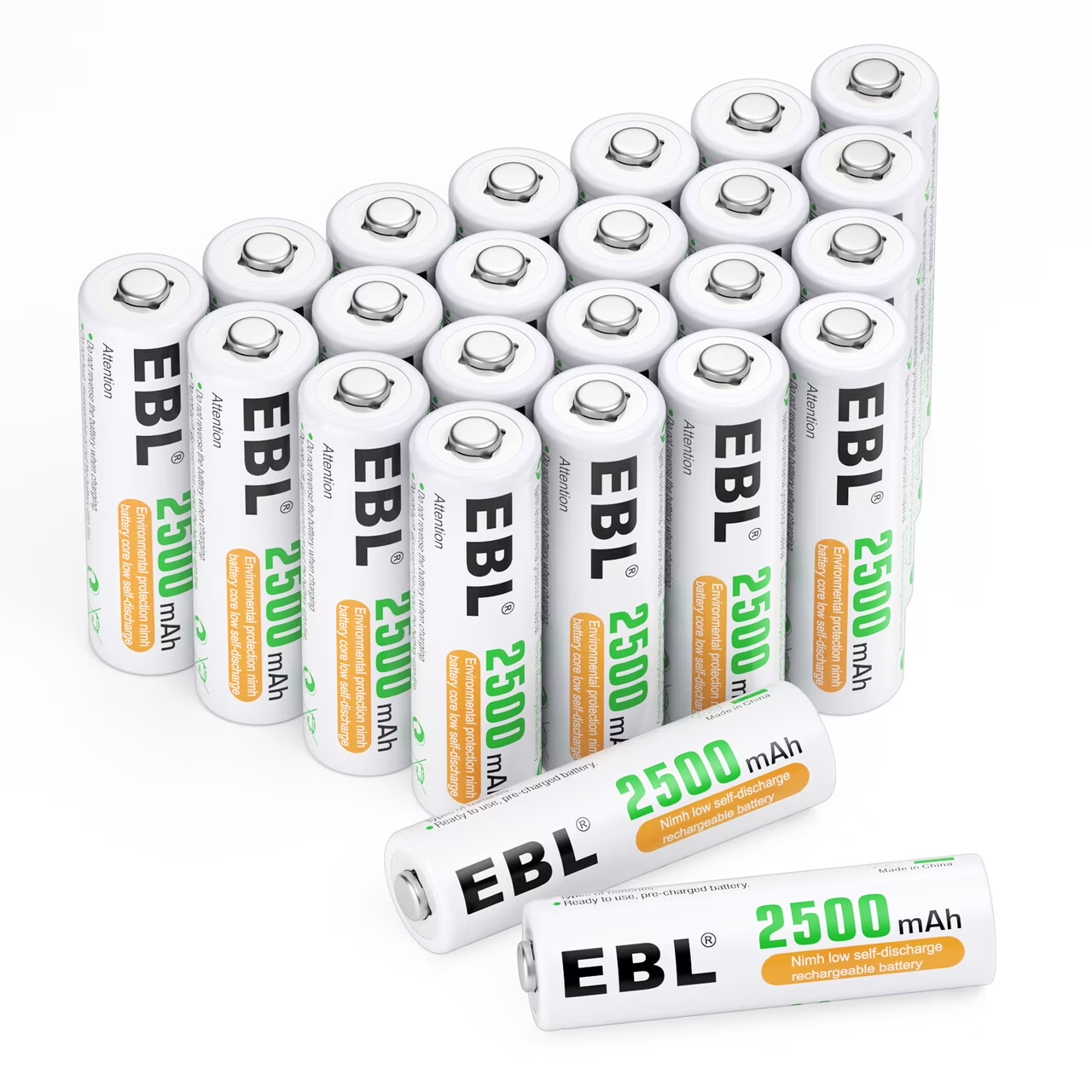 EBL 24Packs AA Rechargeable Batteries 1.2V 2500mAh ,Double a Batteries