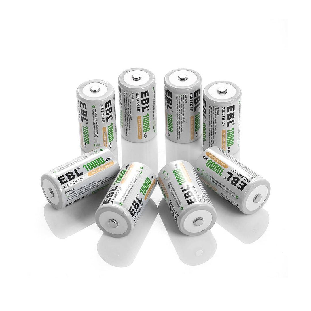 EBL 2/4/6/8Pcs D Size Rechargeable Batteries 1.2V 10,000mAh