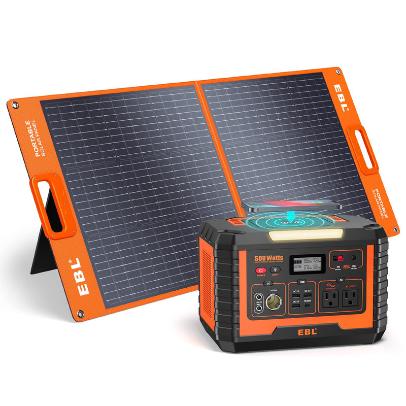 EBL Portable Power Station 500W with 100W Solar Panel