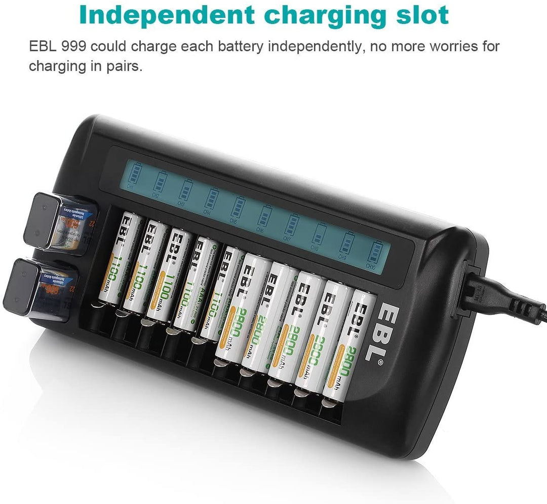 EBL 12 Bay Battery Charger LCD Universal Battery Charger - EBLOfficial