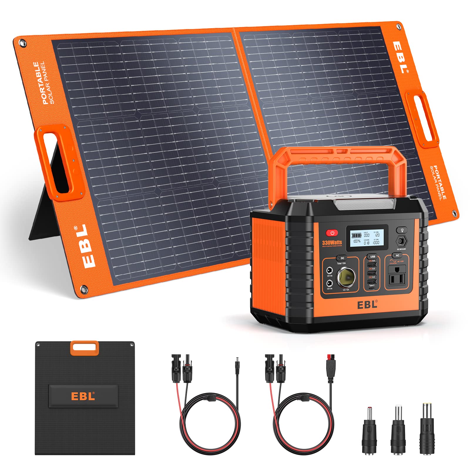 EBL Portable Power Station Voyager 330 with Solar Apollo 100W Solar Panel