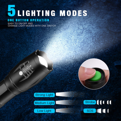 TESSGO Tactical Flashlight Torch with 4 Pack Rechargeable Batteries 3.7V