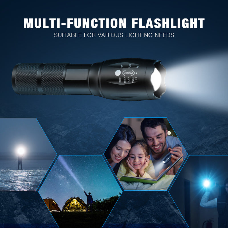 TESSGO Tactical Flashlight Torch with 4 Pack Rechargeable Batteries 3.7V