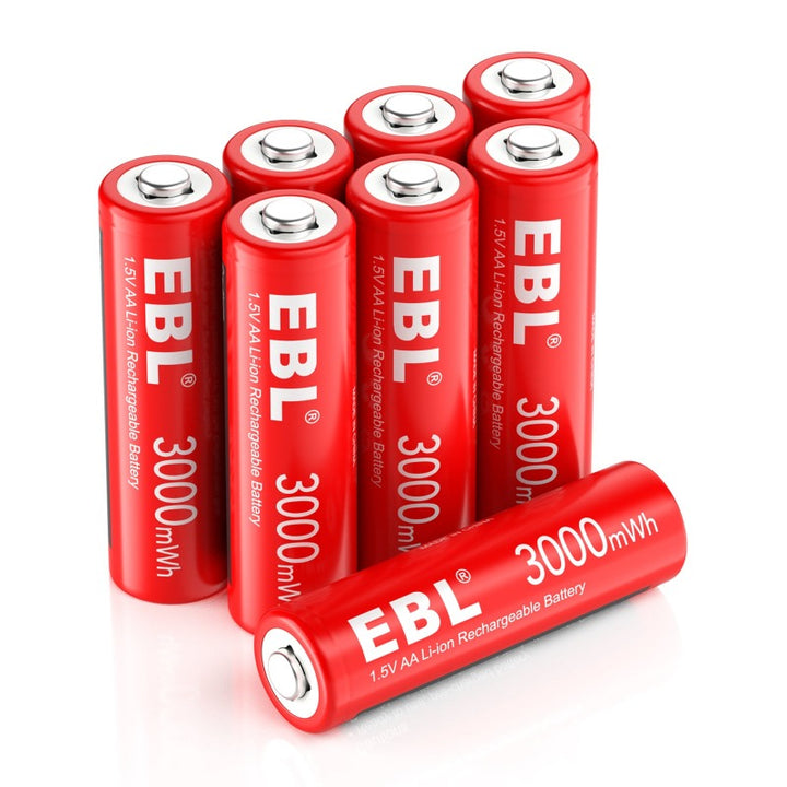 8 pcs 3000mWh AA Rechargeable Li-ion Battery-EBL