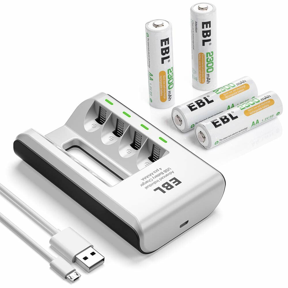 EBL  4*AA Rechargeable Batteries 2300mAh with Smart C807 Battery Charger
