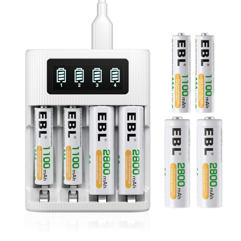 EBL AA AAA Rechargeable Batteries with FY-409 4-Bay Individual LCD Charger
