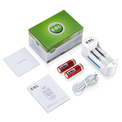 EBL 2Pcs 1600mAh 18500 Rechargeable Batteries with 839 Battery Charger