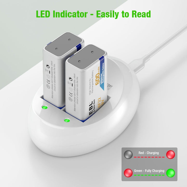 EBL 4-Pack 9V Li-ion Batteries with 9V Battery Charger