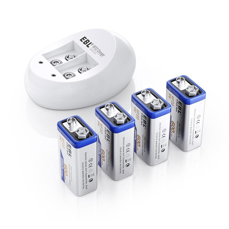EBL 4-Pack 9V Li-ion Batteries with 9V Battery Charger