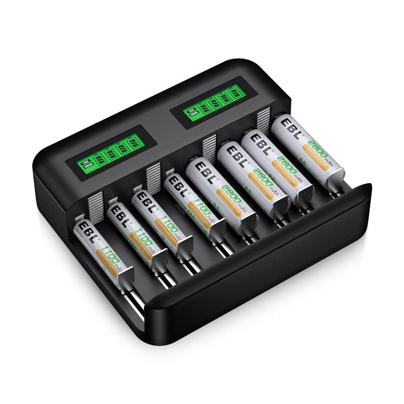 HiQuick 12 Slot LCD Battery Charger For AA AAA - Fast Charging, Type-C/Micro USB, Smart Display