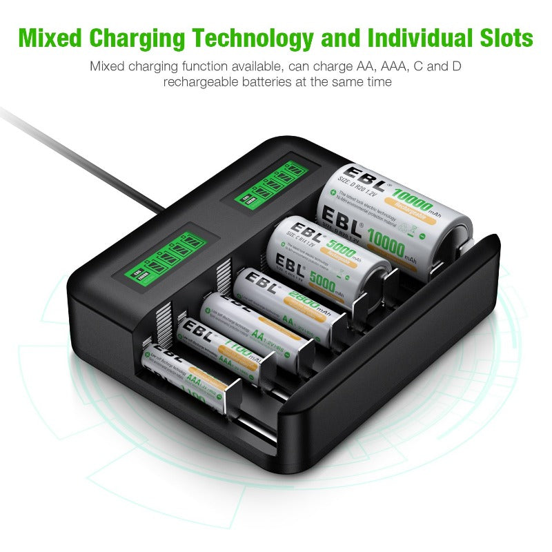 Shop 8 Slot LCD Battery Charger and C D Batteries EBLOfficial