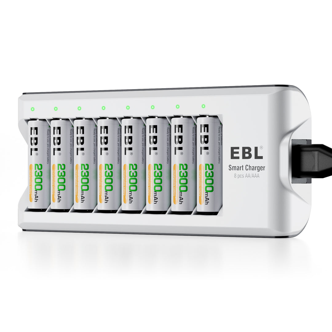 EBL Rechargeable AA and AAA Batteries with Upgraded 808 Battery Charger