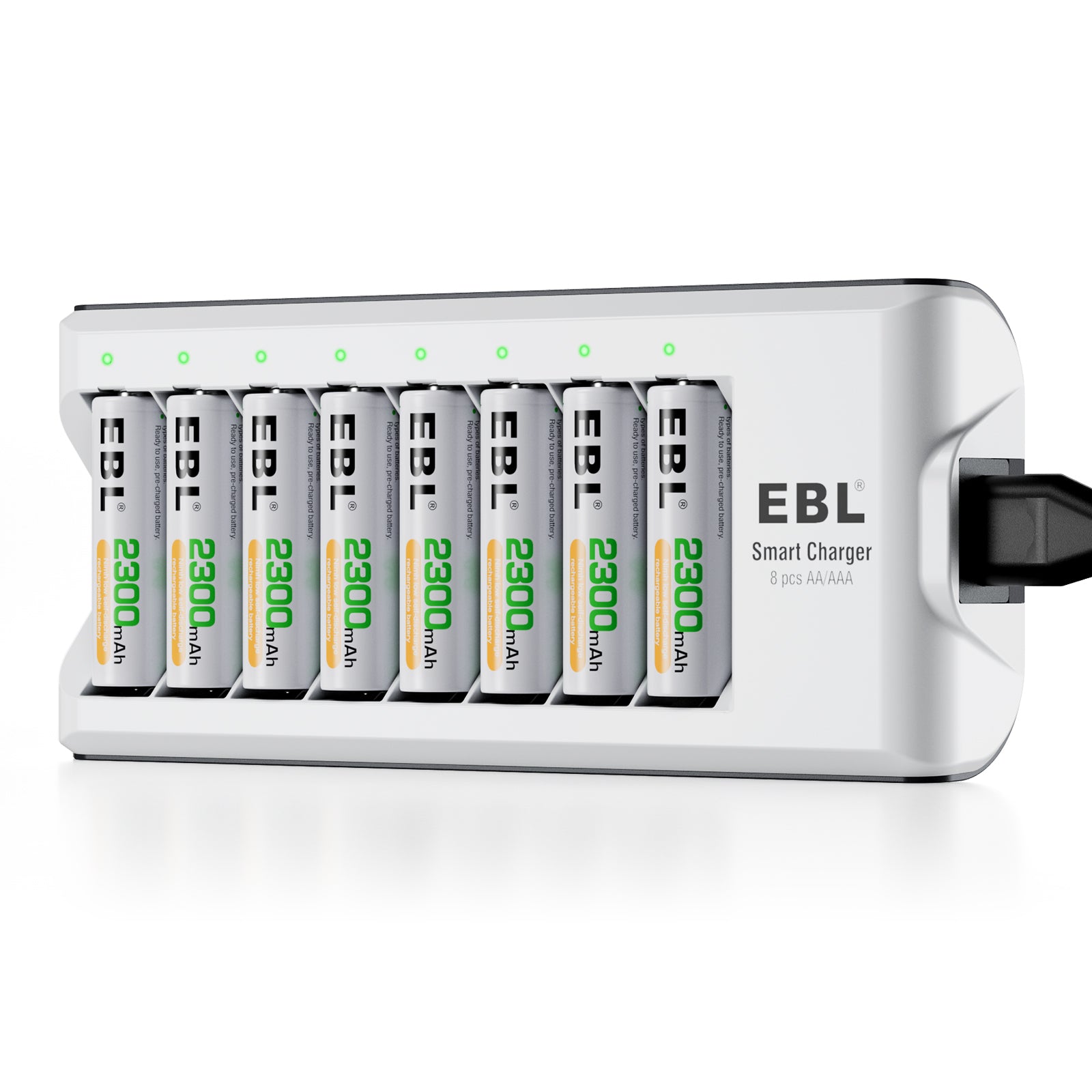 EBL 8 pilas recargables AAA y cargador de batería LCD de 8 bahías con 8  pilas recargables AA, batería y cargador combinado