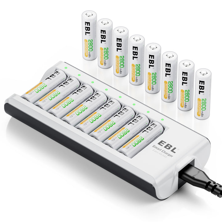 EBL Rechargeable AA and AAA Batteries with Upgraded 808 Battery Charger