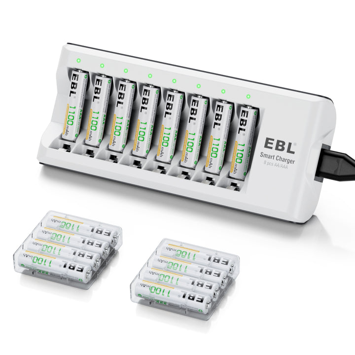 EBL Rechargeable AA and AAA Batteries with Upgraded 808 Battery Charger