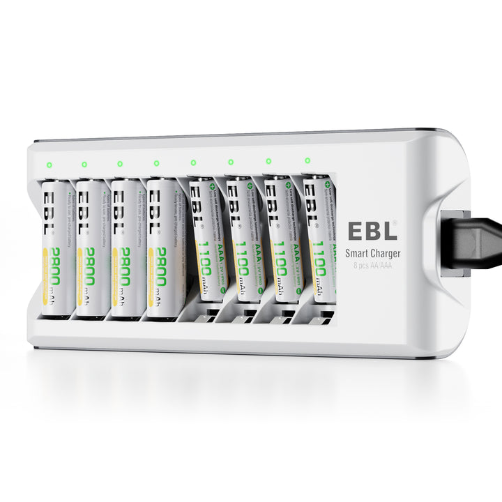 EBL Rechargeable AA and AAA Batteries with Upgraded 808 Battery Charger