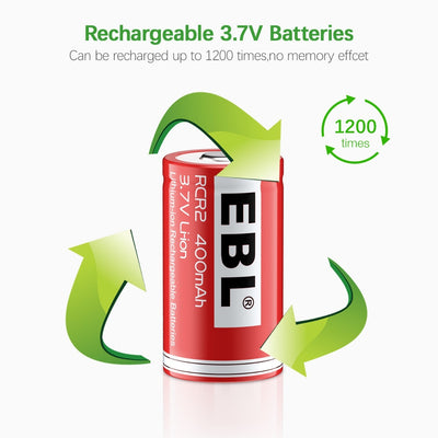 EBL 8 Packs CR2 3.7V Li-ion Rechargeable Batteries with Charger