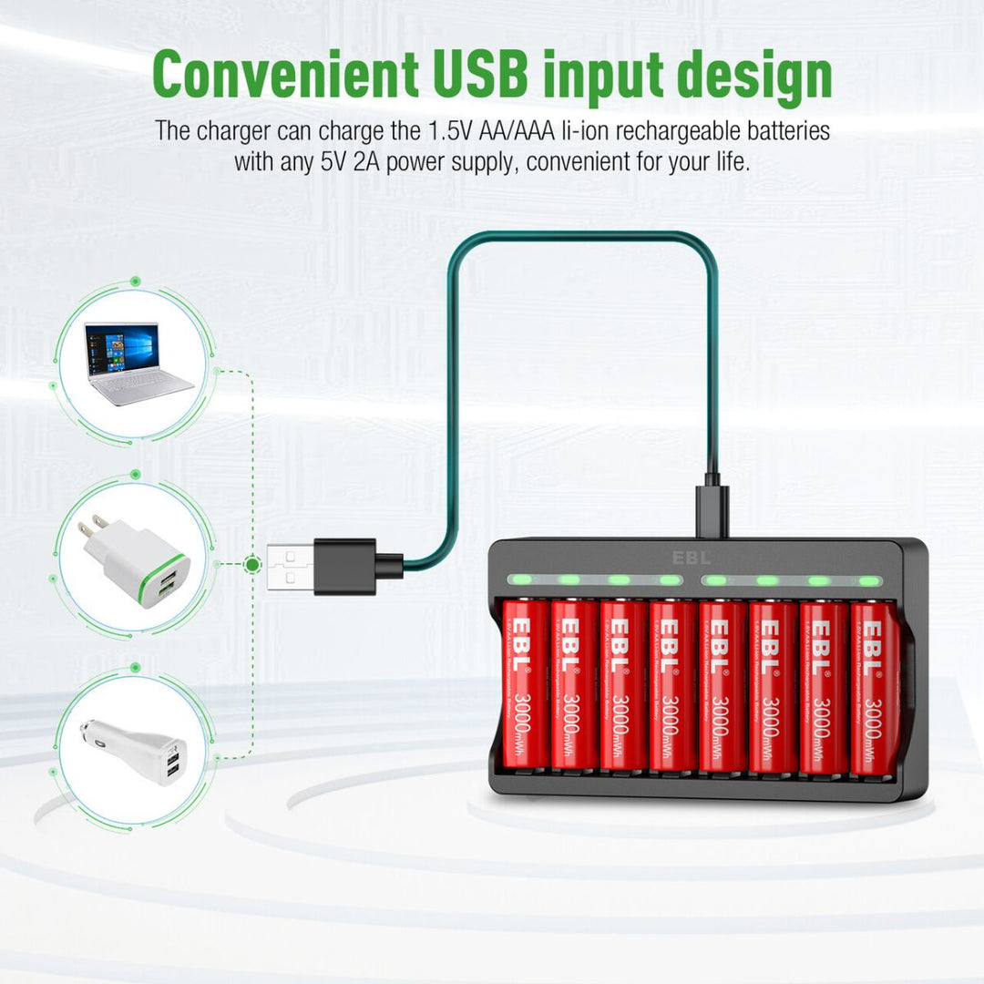 USB Rechargeable AA Battery Batteries, 1450 mAh