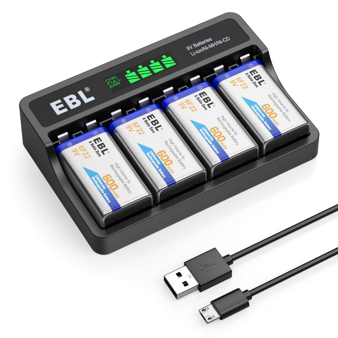 Buy EBL 9V Li-ion Batteries with LCD Battery Charger on sale