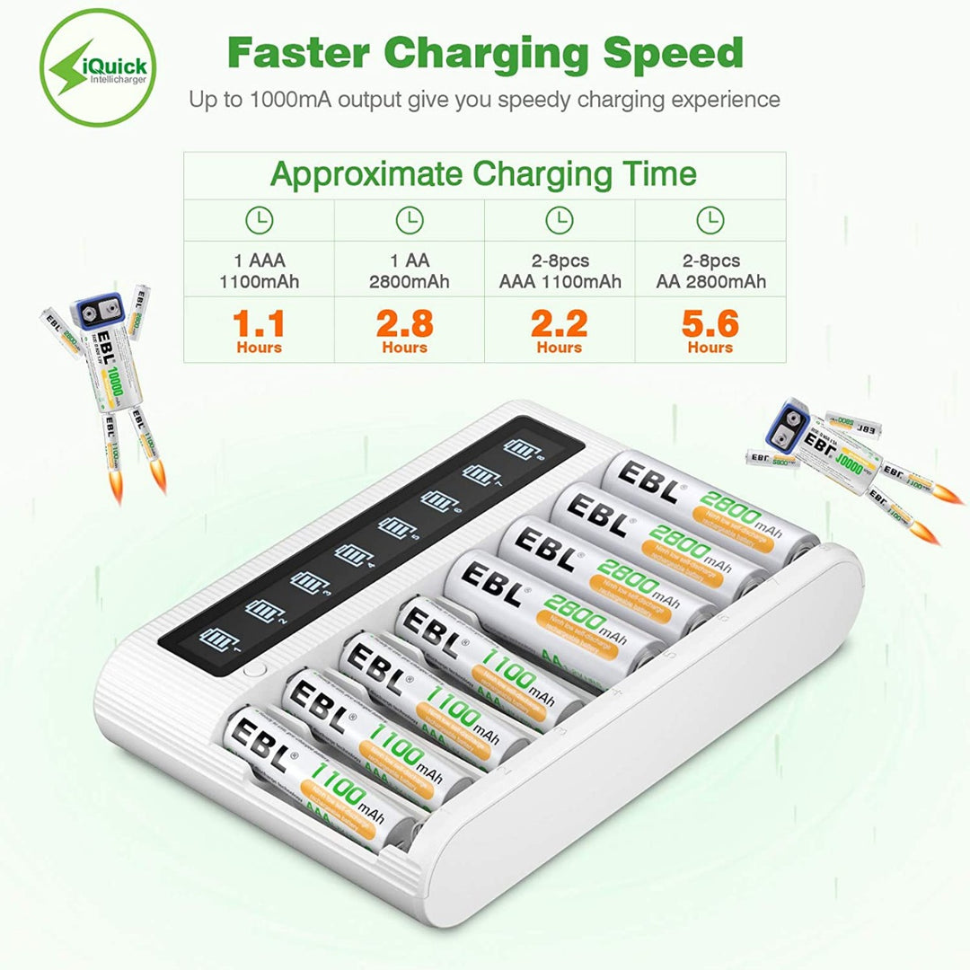 EBL FY-809 8-Bay LCD Smart Battery Charger