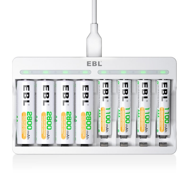 EBL AA and AAA Rechargeable Batteries with 8-Bay Individual Battery Charger