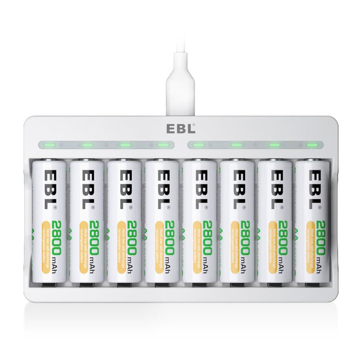 EBL AA Rechargeable Batteries with 8-Bay Individual Battery Charger