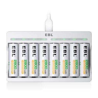 EBL AA Rechargeable Batteries with 8-Bay Individual Battery Charger