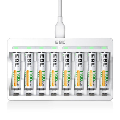 EBL AAA Rechargeable Batteries with 8-Bay Individual Battery Charger