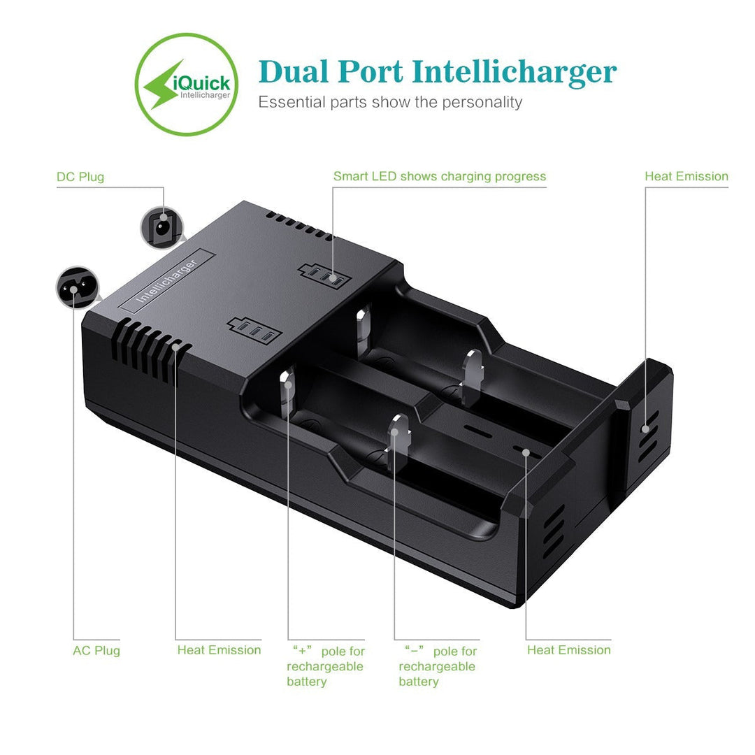 EBL 2Pcs 18500 Rechargeable Batteries with 992 Battery Charger