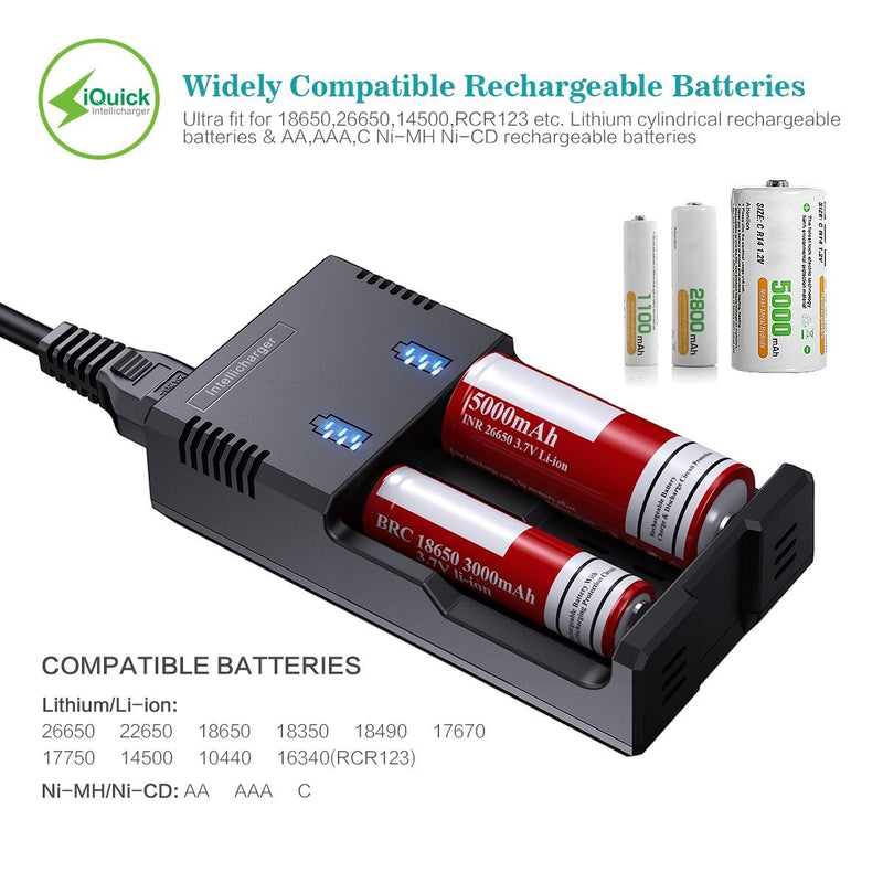 EBL 2Pcs 26650 Rechargeable Batteries with 992 Battery Charger