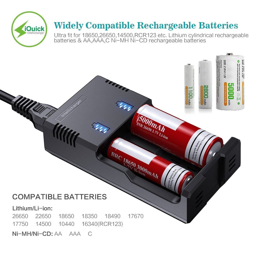 EBL 2Pcs 18500 Rechargeable Batteries with 992 Battery Charger