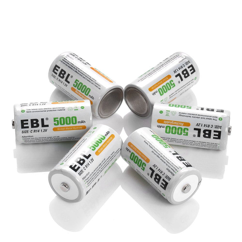 EBL C D Cell Size NIMH Rechargeable Batteries 5000/10000mAh 1.2V + Case Box  Lot